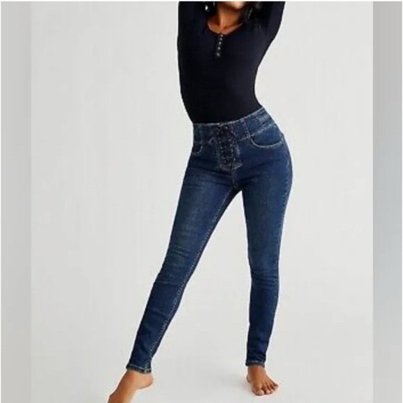 We the Free Free People CRVY high-rise lace up skinny jeans Blue Honey - Picture 2 of 13